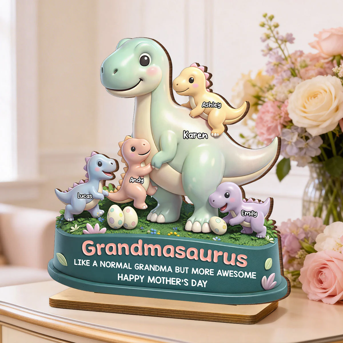 Mamasaurus More Awesome - Personalized 2-Layered Wooden Plaque - Sentimental Mother's Day Gift for Mom, Wife - Image 3