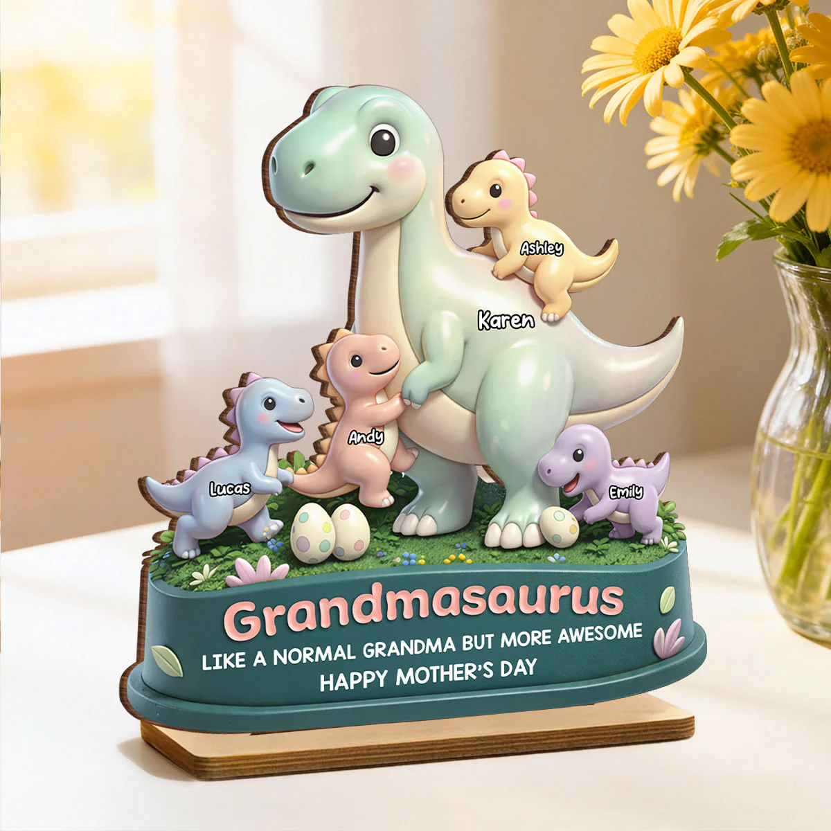 Mamasaurus More Awesome - Personalized 2-Layered Wooden Plaque - Sentimental Mother's Day Gift for Mom, Wife - Image 5