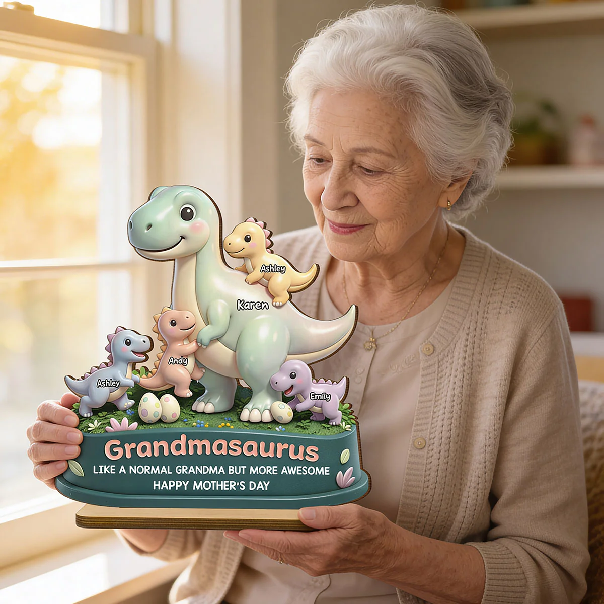 Mamasaurus More Awesome - Personalized 2-Layered Wooden Plaque - Sentimental Mother's Day Gift for Mom, Wife - Image 6