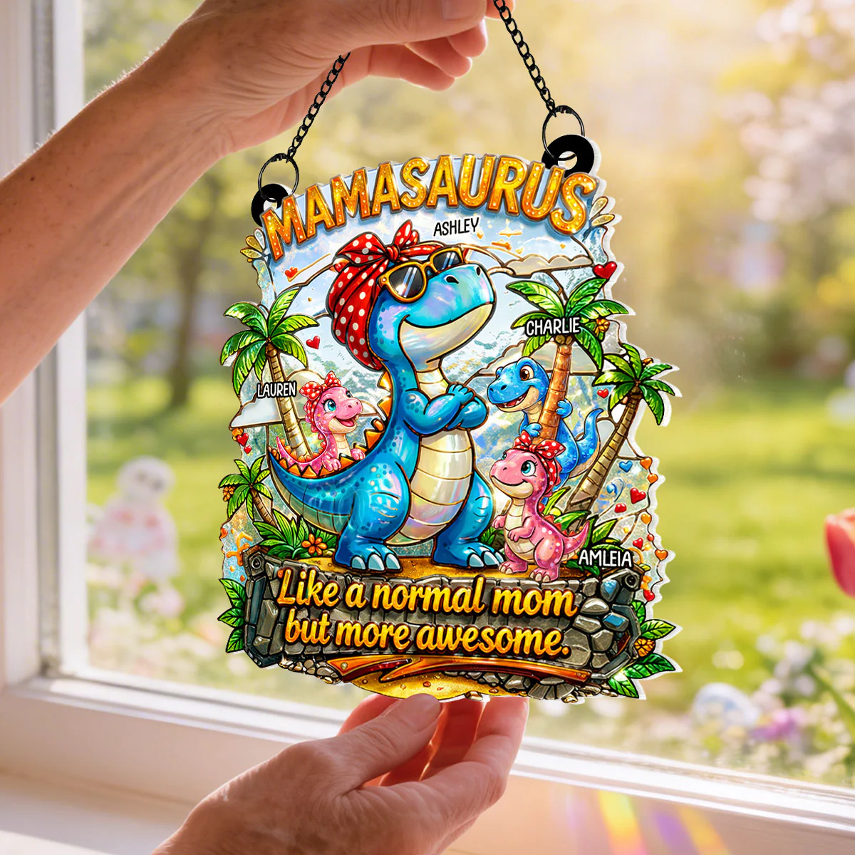 Mamasaurus More Awesome - Personalized Suncatcher - Mother's Day Gift for Mom, Wife - Image 4