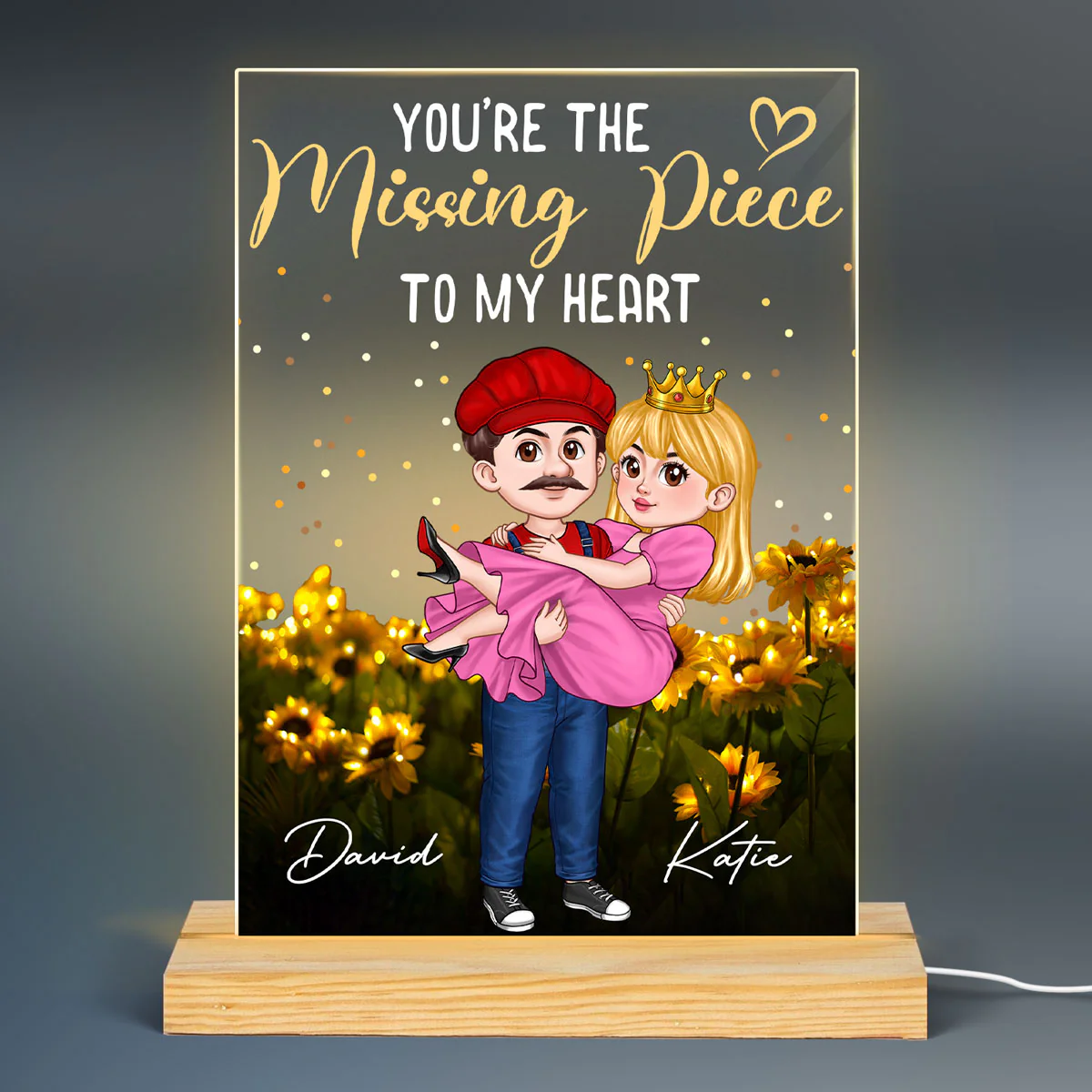 Man Carrying Woman Cartoon Couple Personalized Rectangle LED Night Light - Image 2