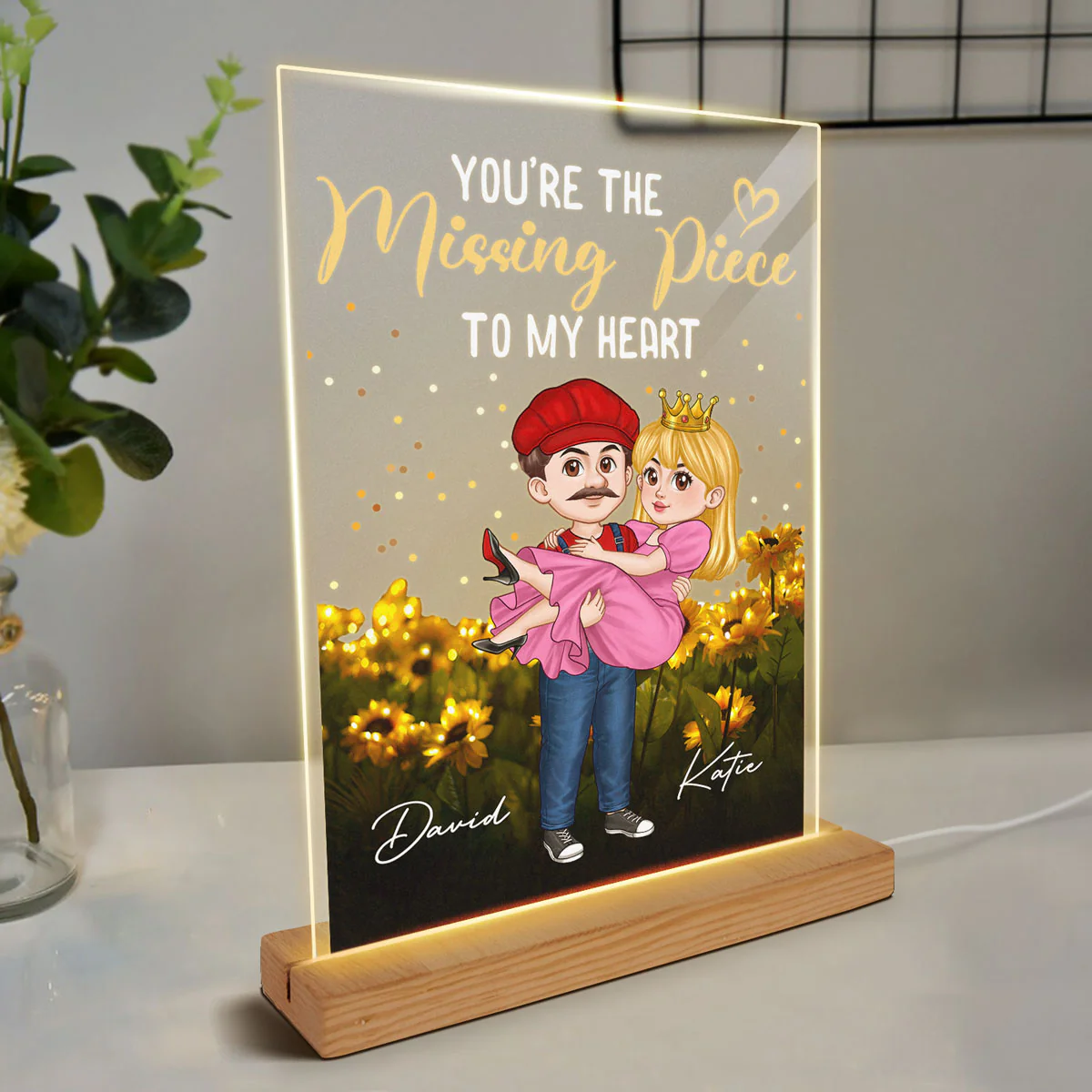 Man Carrying Woman Cartoon Couple Personalized Rectangle LED Night Light - Image 3