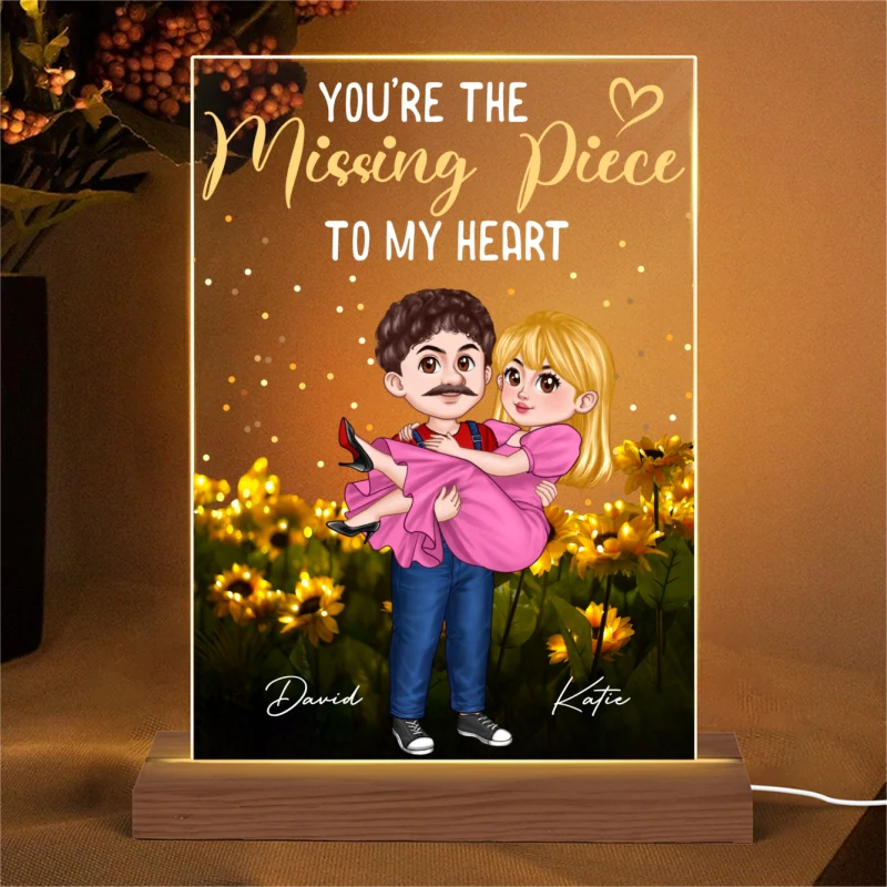 Man Carrying Woman Cartoon Couple Personalized Rectangle LED Night Light - Image 5