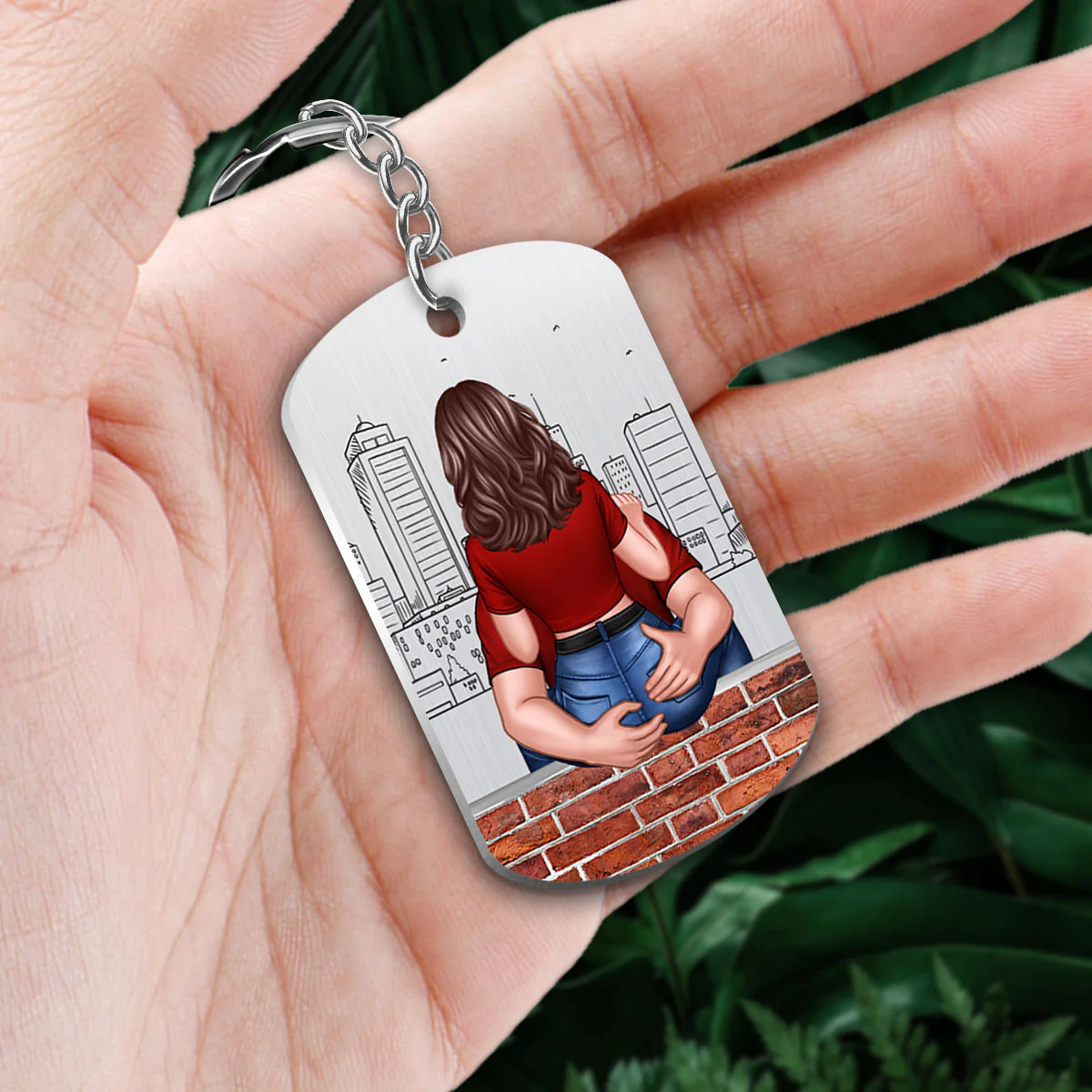 Man Holding Woman Back View Favorite Song QR Code Personalized Metal Keychain - Image 2