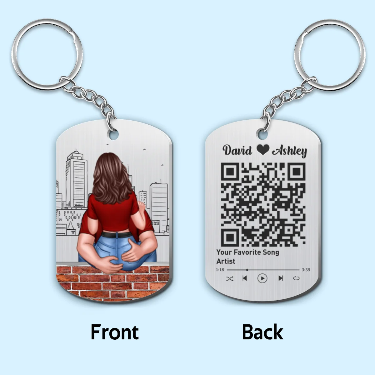 Man Holding Woman Back View Favorite Song QR Code Personalized Metal Keychain - Image 4