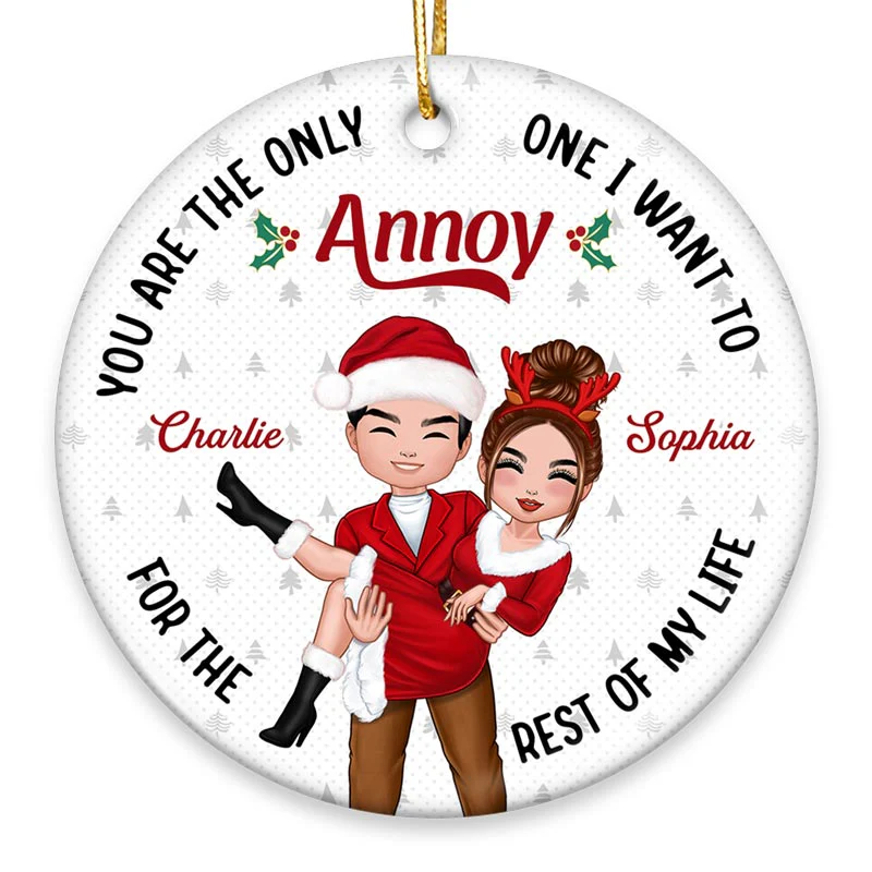 Man Holding Woman Doll Couple Personalized Circle Ornament