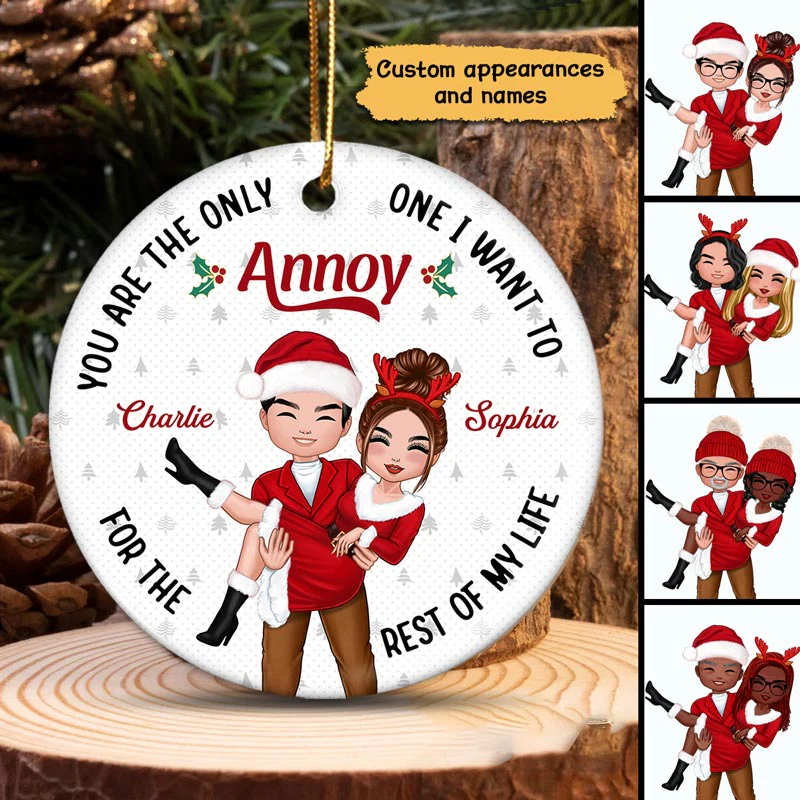 Man Holding Woman Doll Couple Personalized Circle Ornament - Image 2