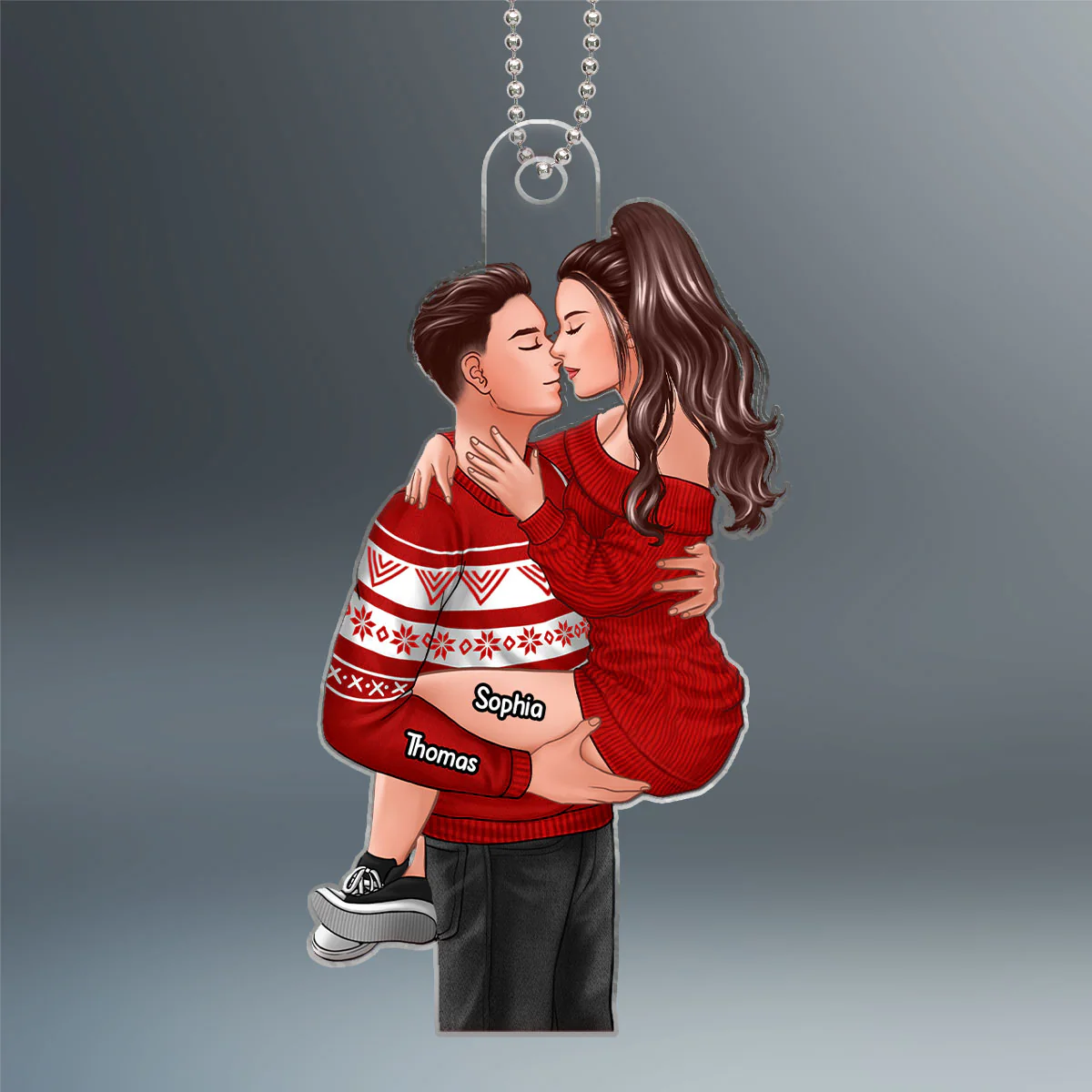 Man Holding Woman Kissing Christmas Gift For Couple Personalized Acrylic Ornament - Image 2