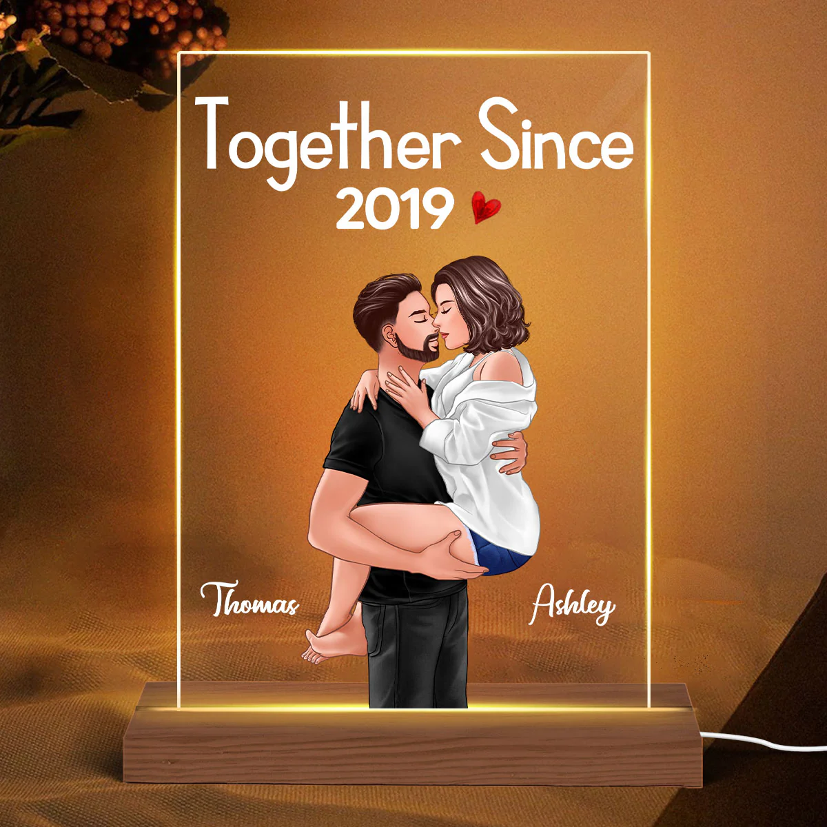 Man Holding Woman Kissing Together Since Anniversary Gift Personalized Acrylic Plaque With LED Night Light
