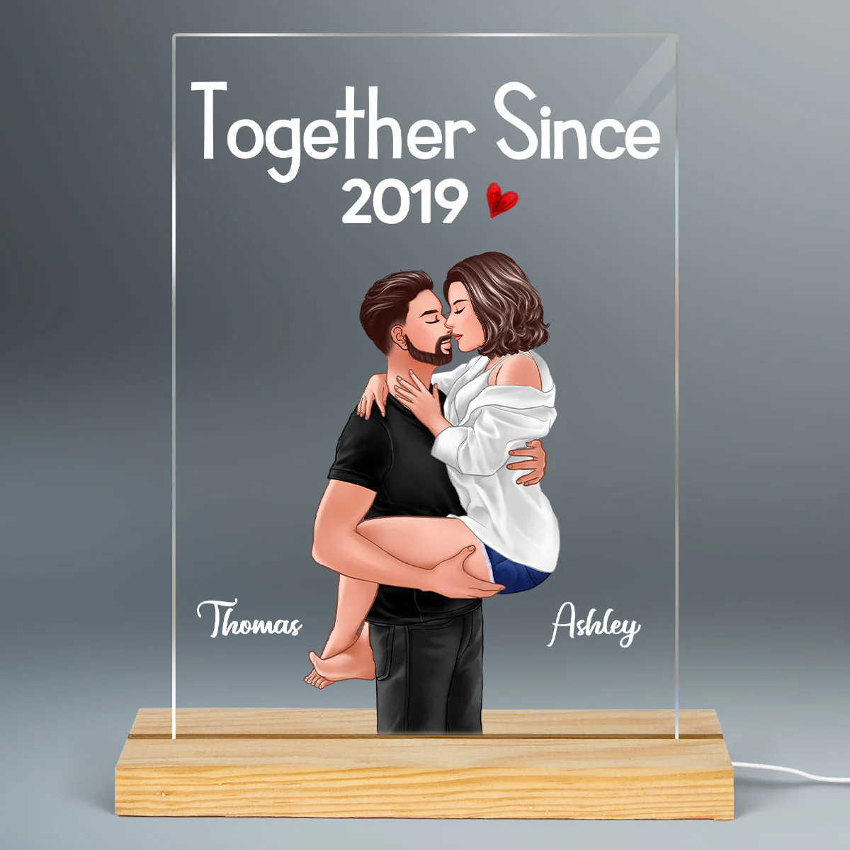 Man Holding Woman Kissing Together Since Anniversary Gift Personalized Acrylic Plaque With LED Night Light - Image 2