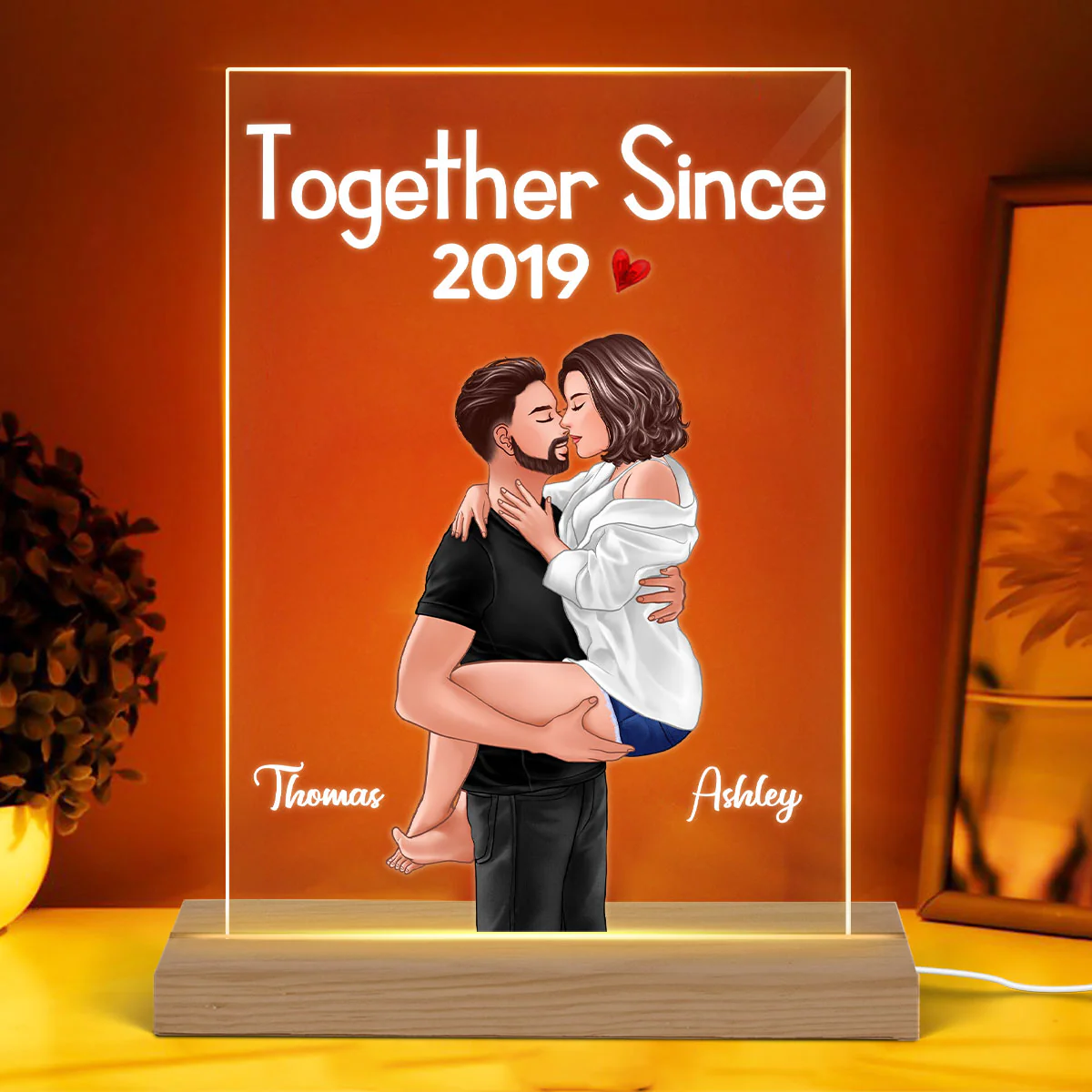 Man Holding Woman Kissing Together Since Anniversary Gift Personalized Acrylic Plaque With LED Night Light - Image 3
