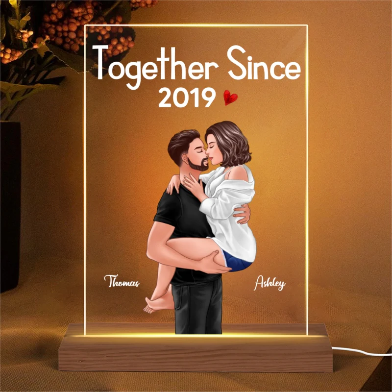 Man Holding Woman Kissing Together Since Anniversary Gift Personalized Acrylic Plaque With LED Night Light - Image 4