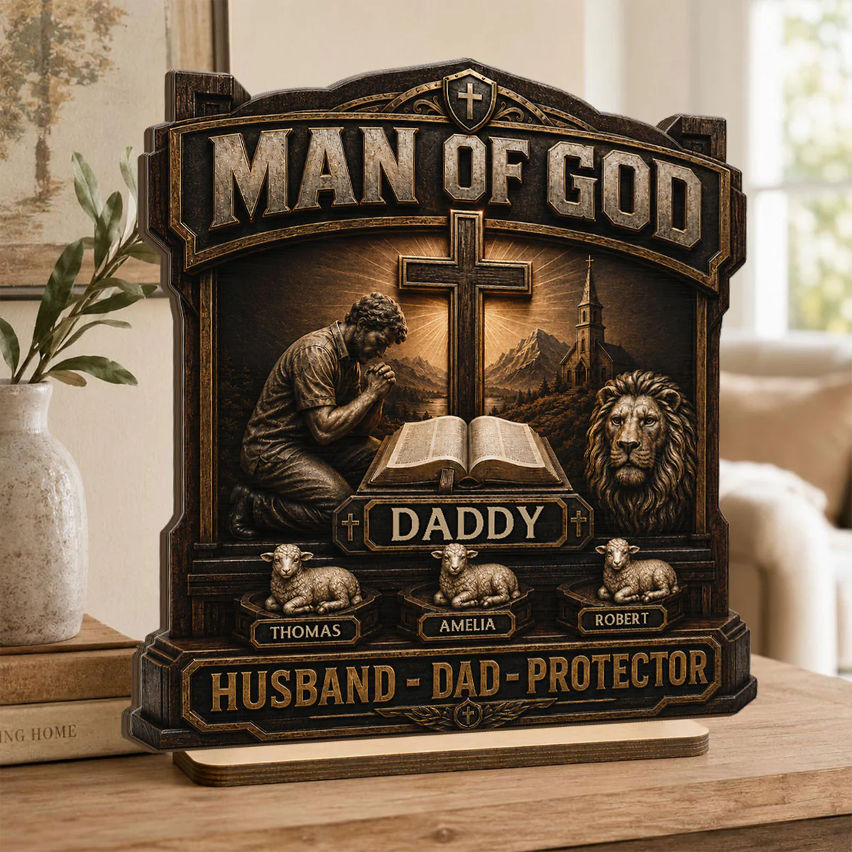 Man Of God - Personalized 2-Layered Wooden Plaque - Gift For Dad, Husband, Grandpa, Christian Dad - Image 4