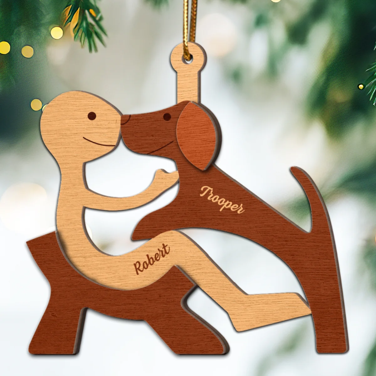 Man Woman And Dog Cat Illustration Personalized 2-Layer Wooden Ornament, Christmas Gift For Dog Lovers, Cat Lovers - Image 11