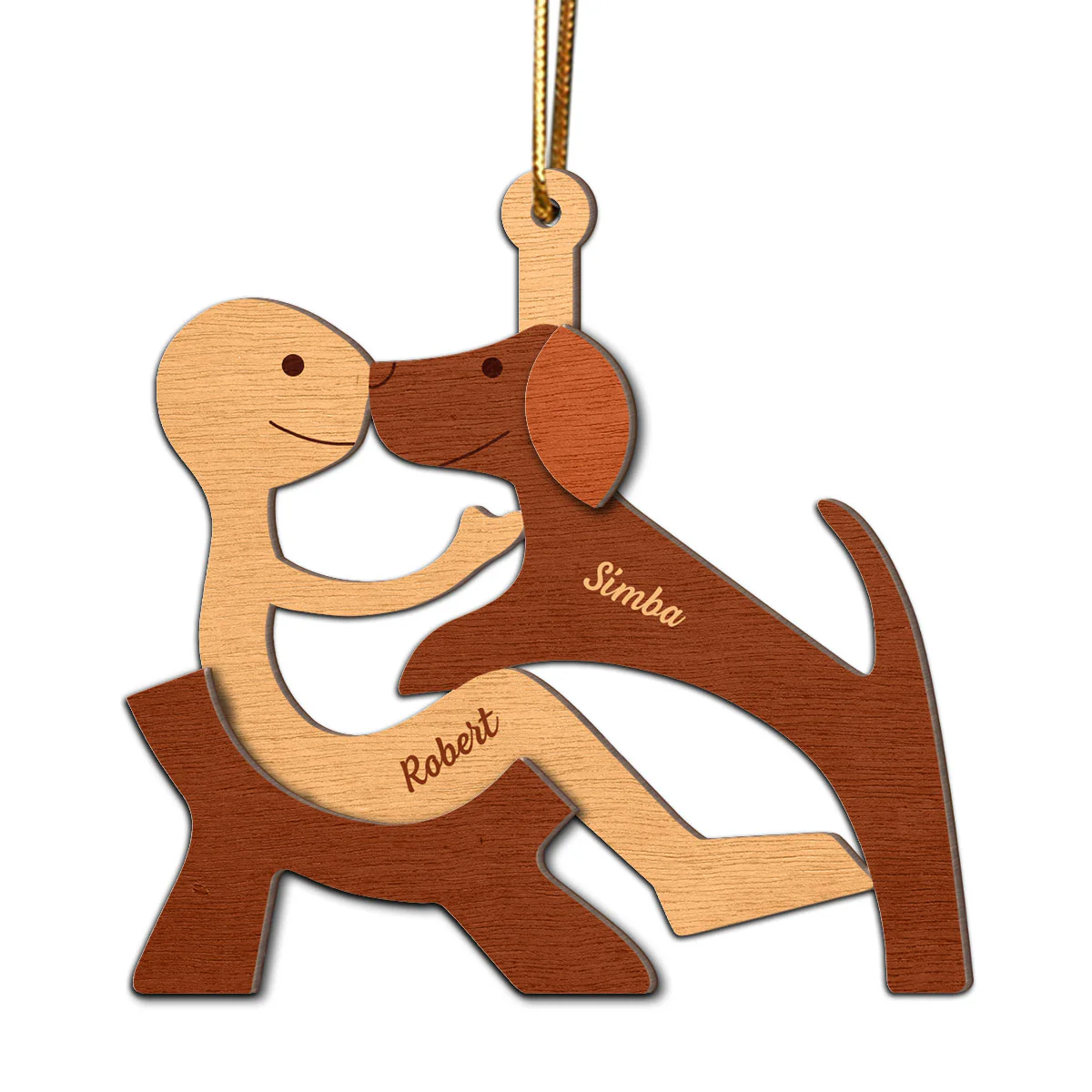 Man Woman And Dog Cat Illustration Personalized 2-Layer Wooden Ornament, Christmas Gift For Dog Lovers, Cat Lovers - Image 2
