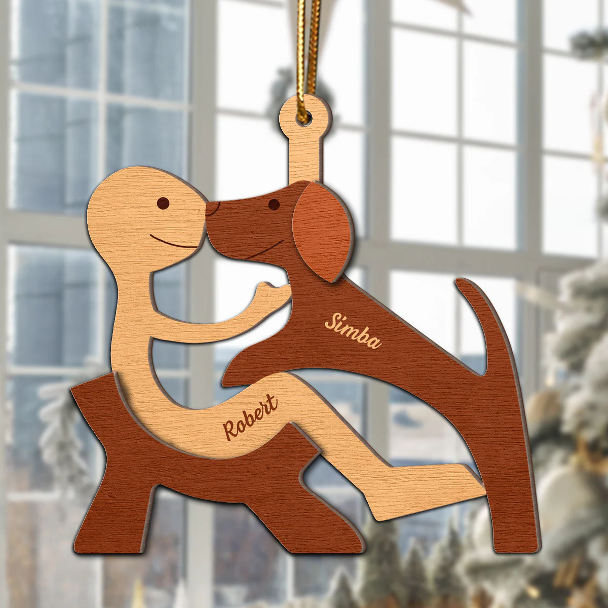 Man Woman And Dog Cat Illustration Personalized 2-Layer Wooden Ornament, Christmas Gift For Dog Lovers, Cat Lovers - Image 7