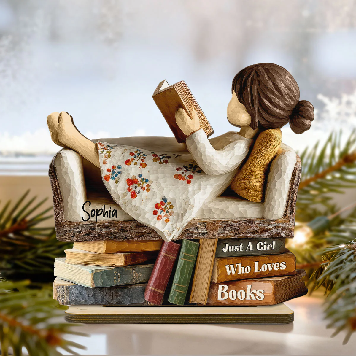 Man Woman Book Lover Reading Book On Sofa 3D Effect - Personalized Wooden Plaque - Image 6