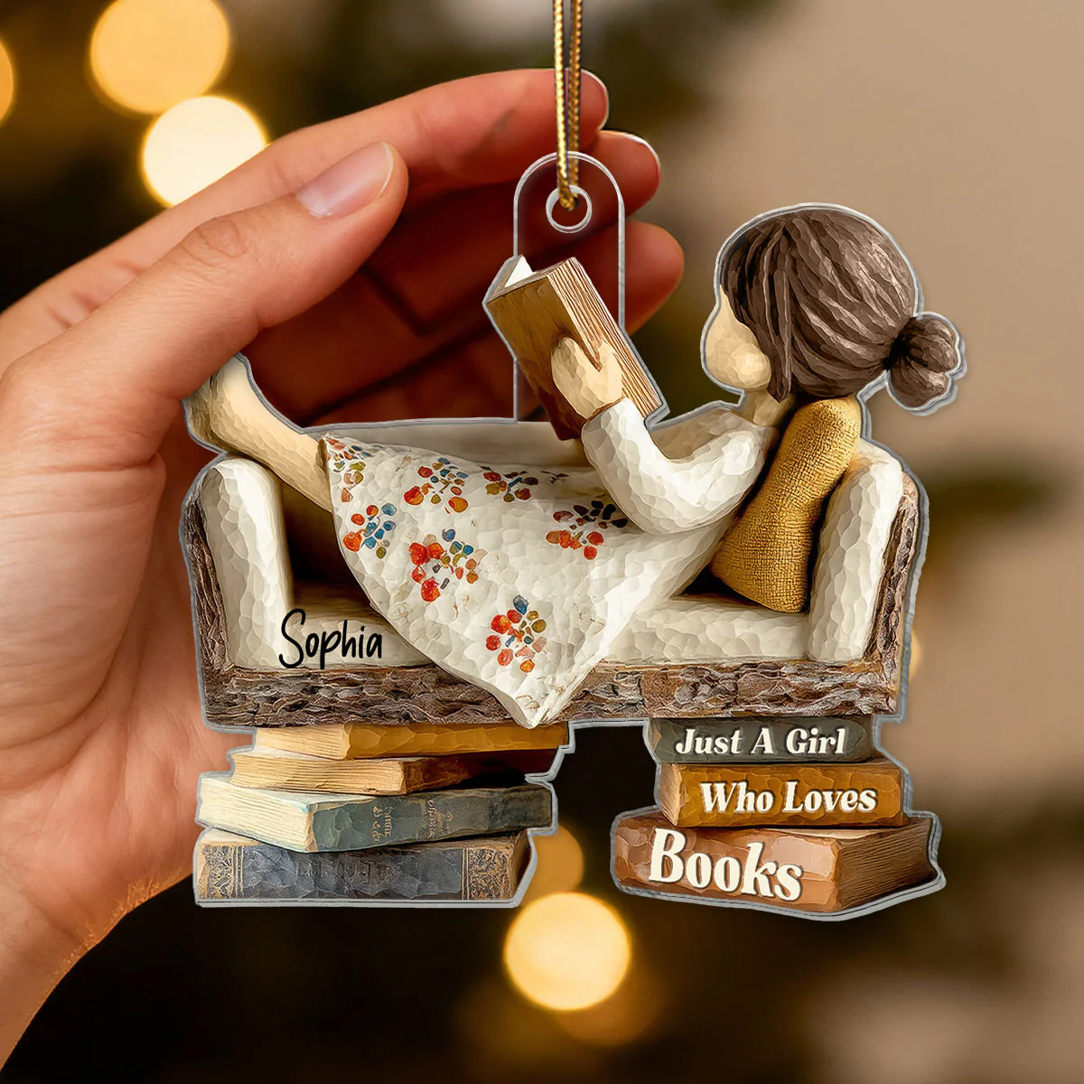Man Woman Reading Book On Sofa 3D Effect - Personalized Acrylic Ornament - Christmas Gift For Book Lover, Bookworm - Image 4