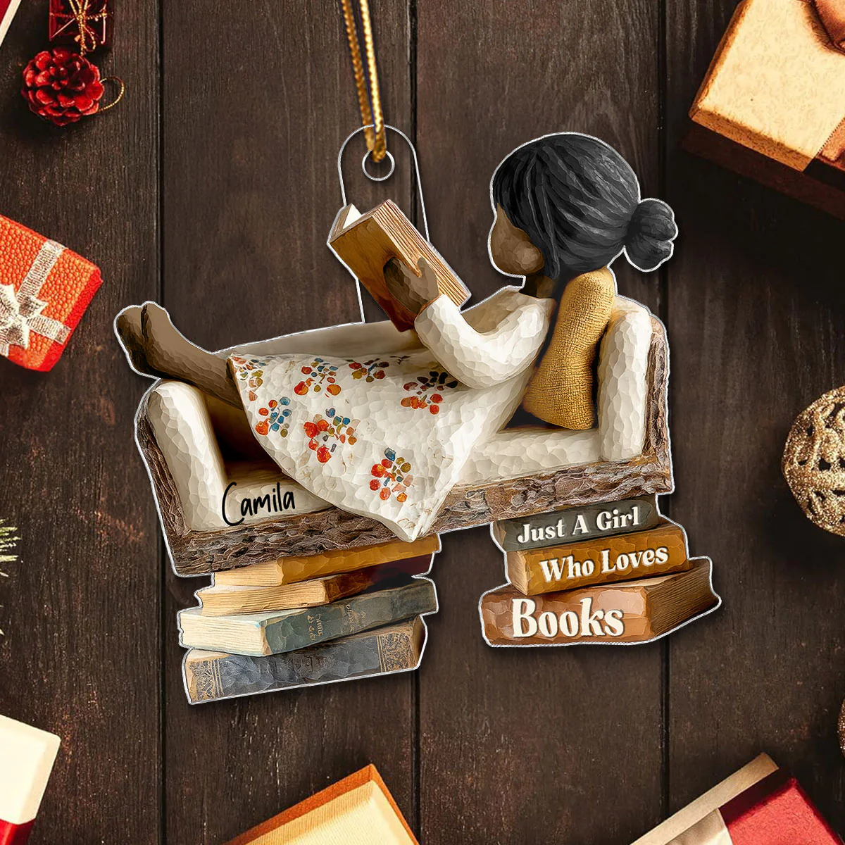 Man Woman Reading Book On Sofa 3D Effect - Personalized Acrylic Ornament - Christmas Gift For Book Lover, Bookworm - Image 5