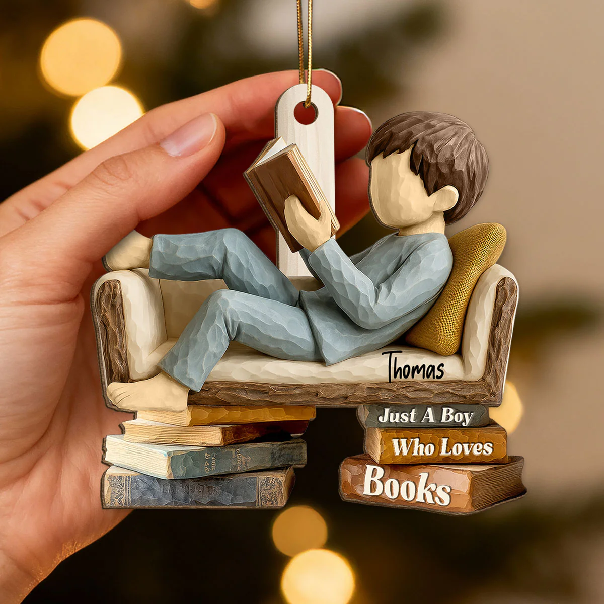 Book Lover Reading Book On Sofa 3D Effect - Personalized Wooden Ornament - Christmas Gift For Book Lover, Bookworm - Image 7