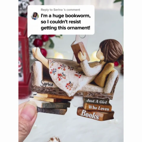 Book Lover Reading Book On Sofa 3D Effect - Personalized Wooden Ornament - Christmas Gift For Book Lover, Bookworm - Image 2