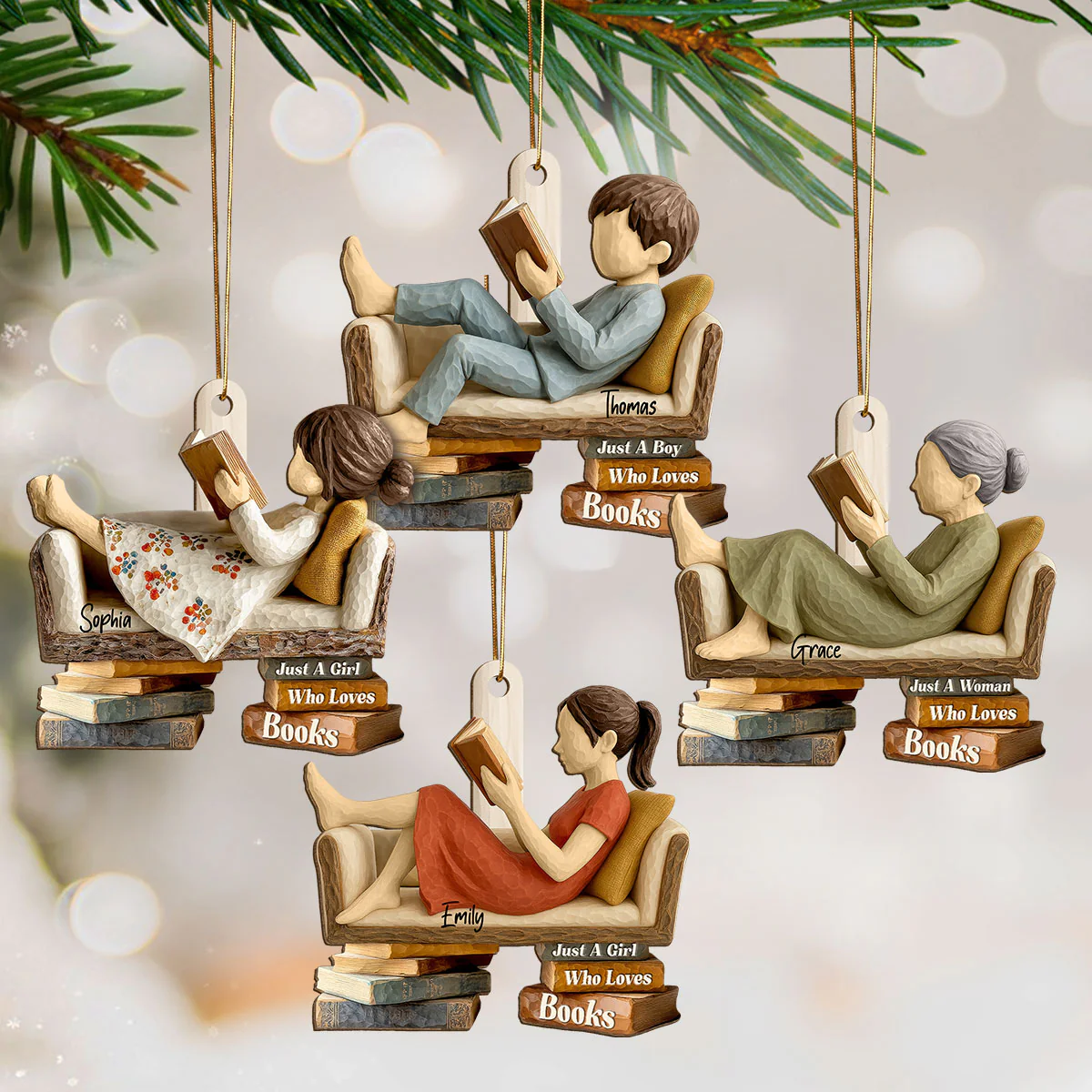Book Lover Reading Book On Sofa 3D Effect - Personalized Wooden Ornament - Christmas Gift For Book Lover, Bookworm - Image 5