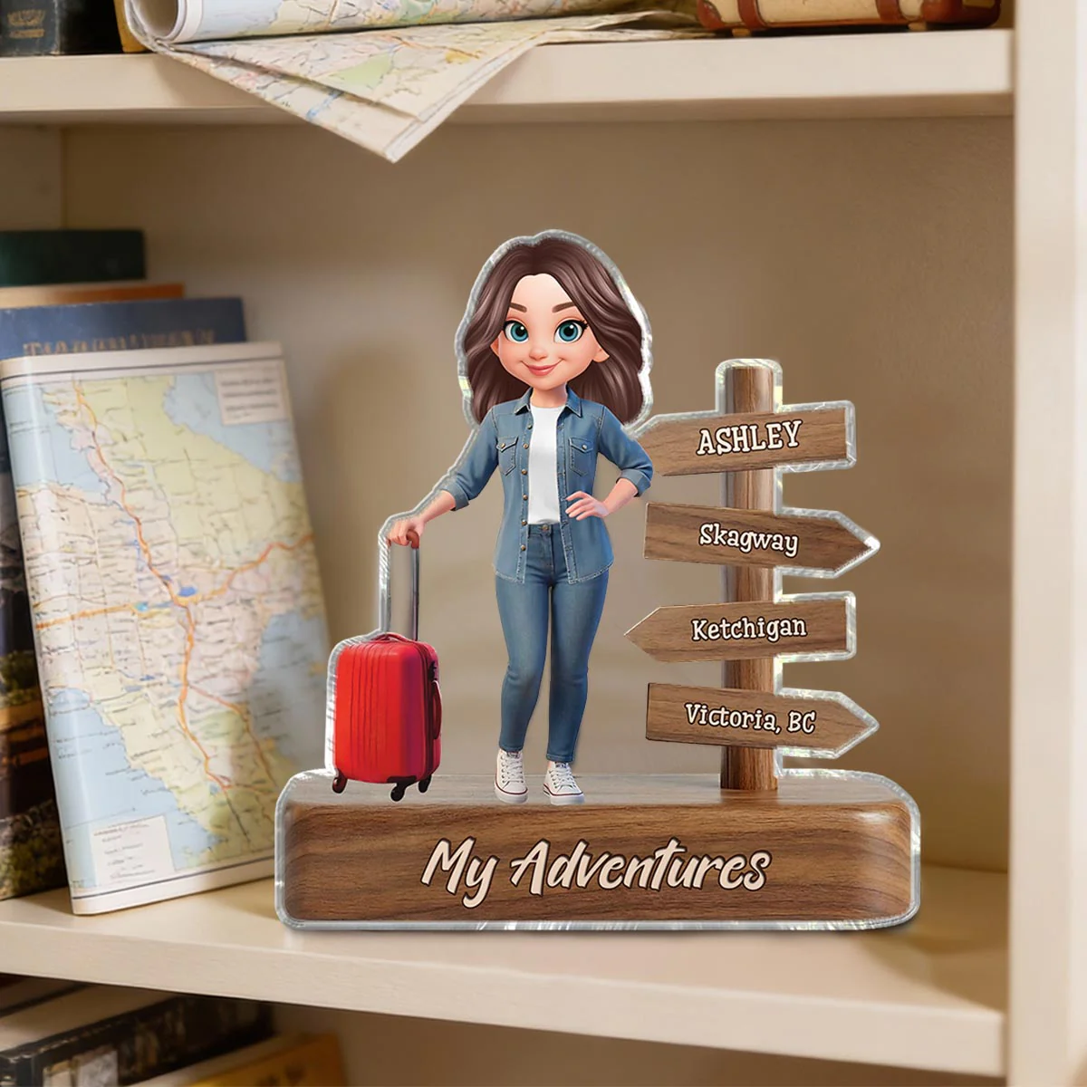 Man Woman Travel Adventures Traveling Destination 2D Flat - Personalized Acrylic Block Plaque - Gift for Travelers - Image 2