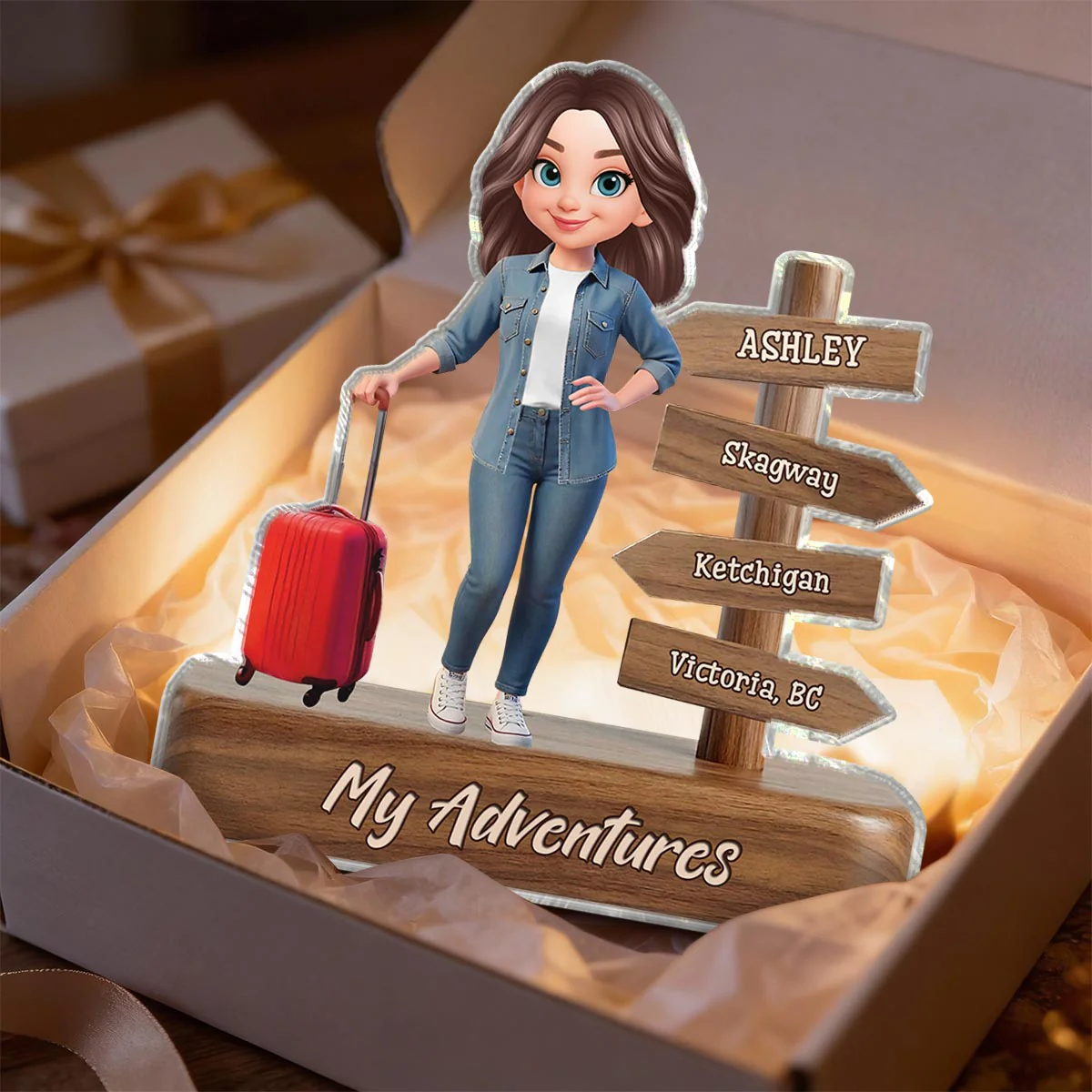 Man Woman Travel Adventures Traveling Destination 2D Flat - Personalized Acrylic Block Plaque - Gift for Travelers - Image 3