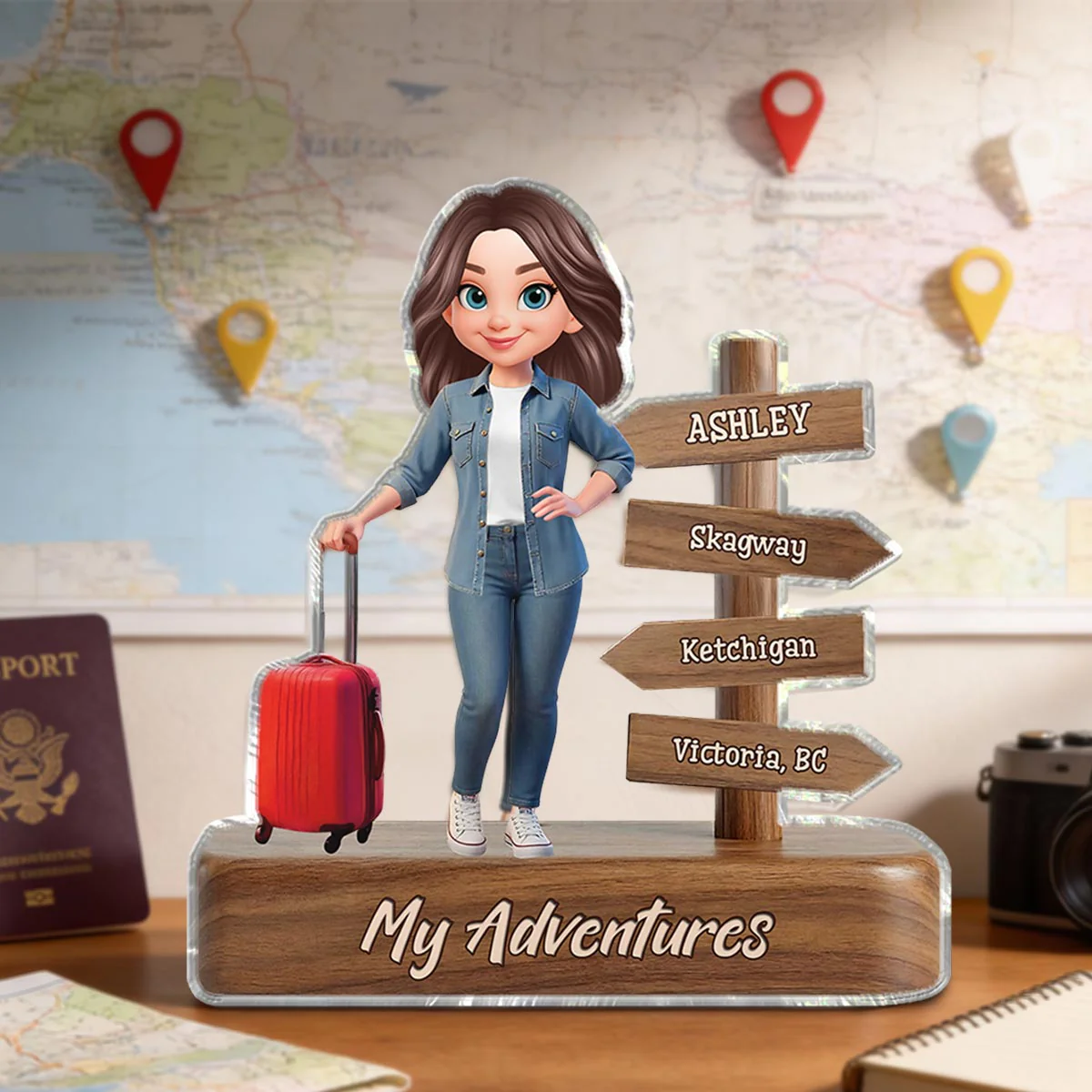 Man Woman Travel Adventures Traveling Destination 2D Flat - Personalized Acrylic Block Plaque - Gift for Travelers - Image 9