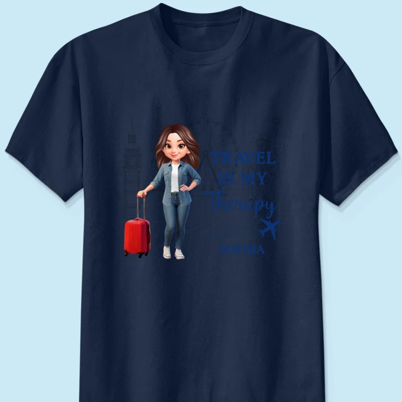 Man Woman Travel Is My Therapy - Personalized Shirt - Gift for Travelers - Image 14