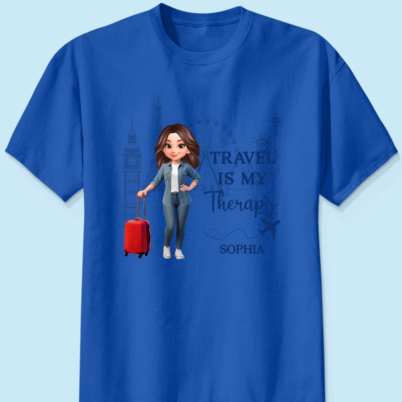 Man Woman Travel Is My Therapy - Personalized Shirt - Gift for Travelers - Image 18