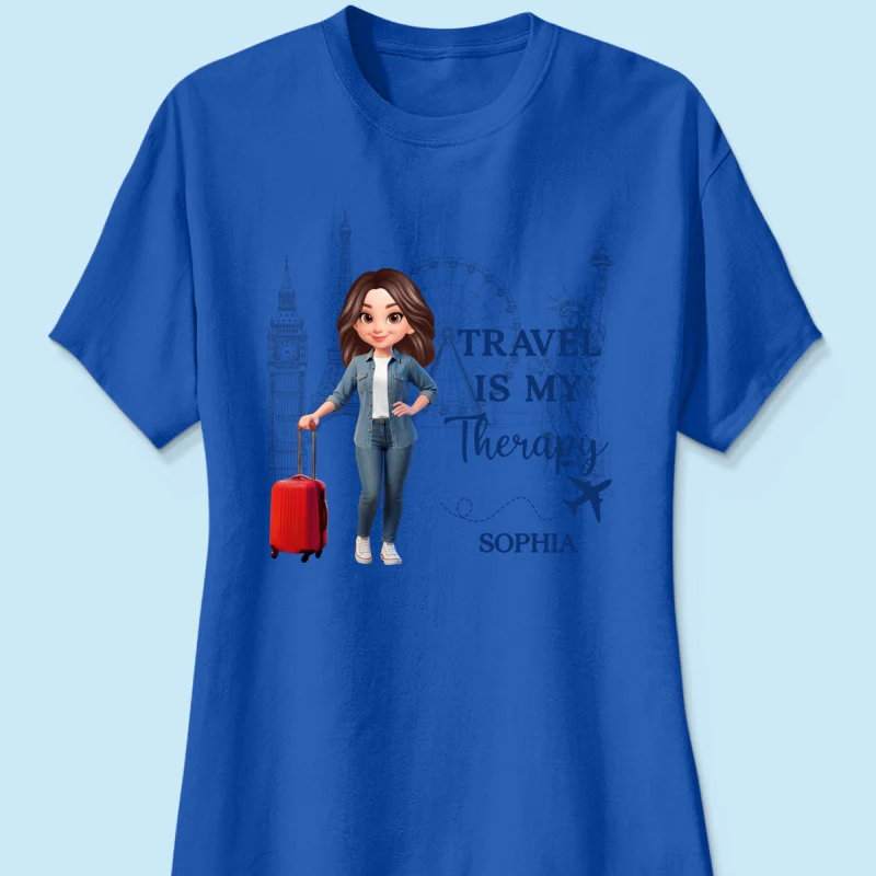 Man Woman Travel Is My Therapy - Personalized Shirt - Gift for Travelers - Image 37