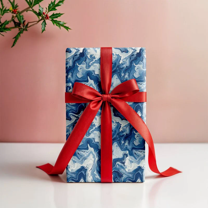 Marble Blue Gift Wrapping Paper - Image 4