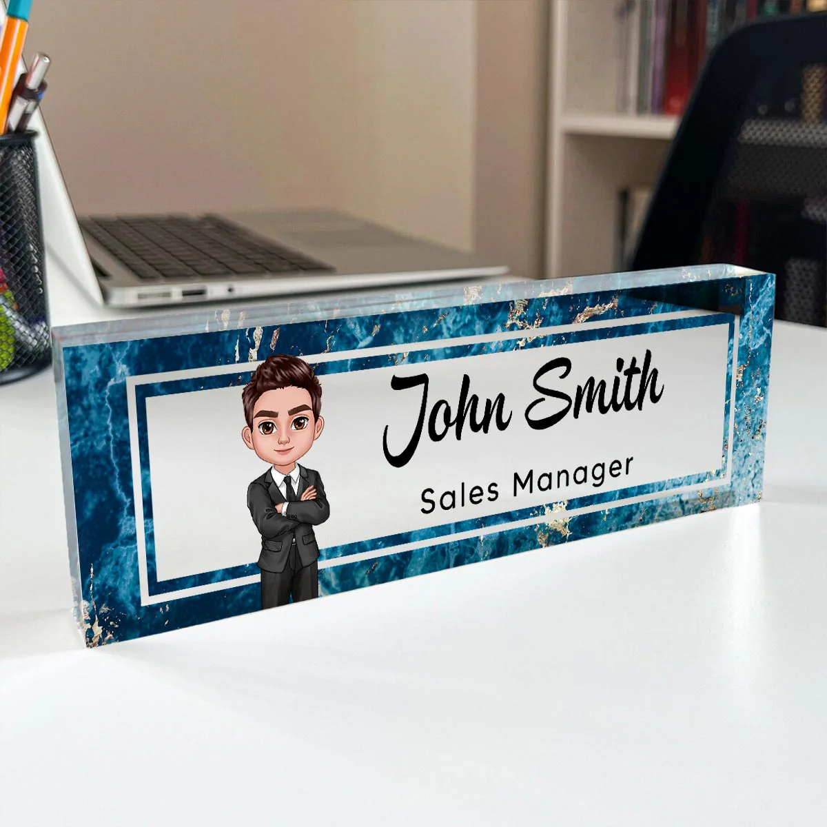 Marble Design Personalized Acrylic Desk Name Plate, Office Desk Decor, Gift For Boss, PhD, Teacher, Colleagues, Coworkers - Image 3