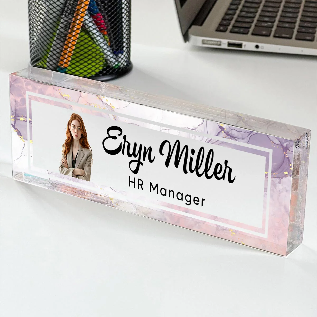 Marble Design Personalized Acrylic Desk Name Plate, Office Desk Decor, Gift For Boss, PhD, Teacher, Colleagues, Coworkers - Image 4