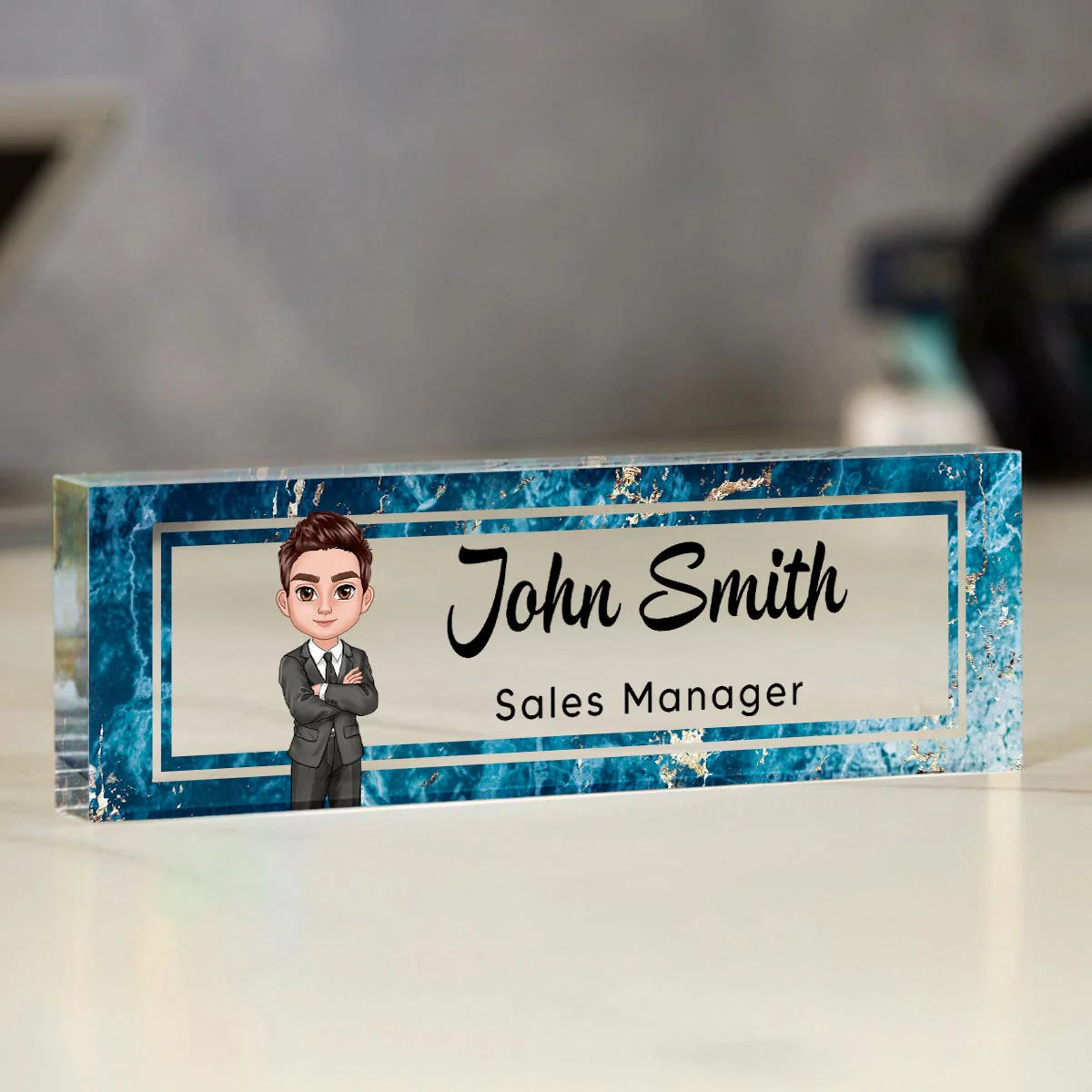 Marble Design Personalized Acrylic Desk Name Plate, Office Desk Decor, Gift For Boss, PhD, Teacher, Colleagues, Coworkers - Image 5