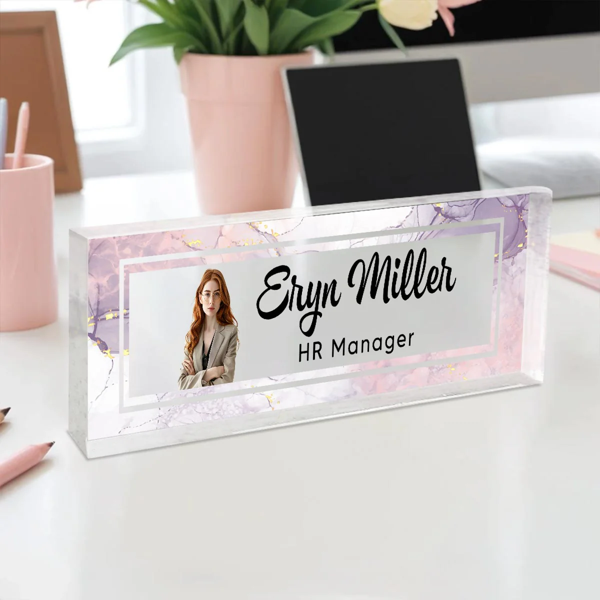 Marble Design Personalized Acrylic Desk Name Plate, Office Desk Decor, Gift For Boss, PhD, Teacher, Colleagues, Coworkers - Image 7