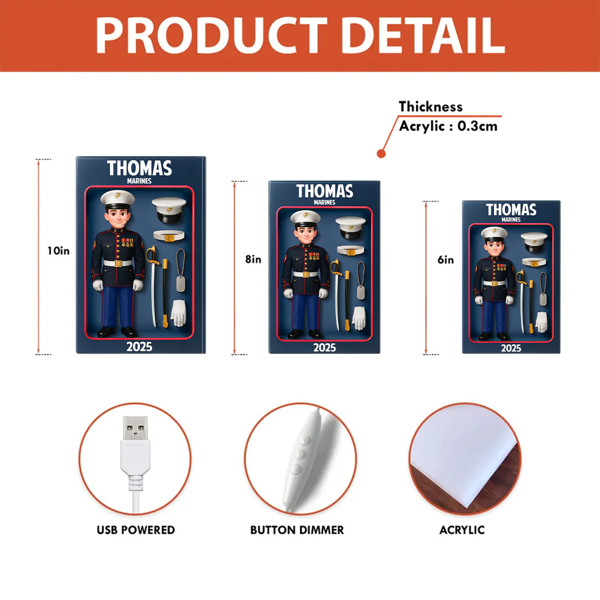 Marines Action Figure 3D Effect - Personalized Light Box - Special Gift For The Marines - Image 10