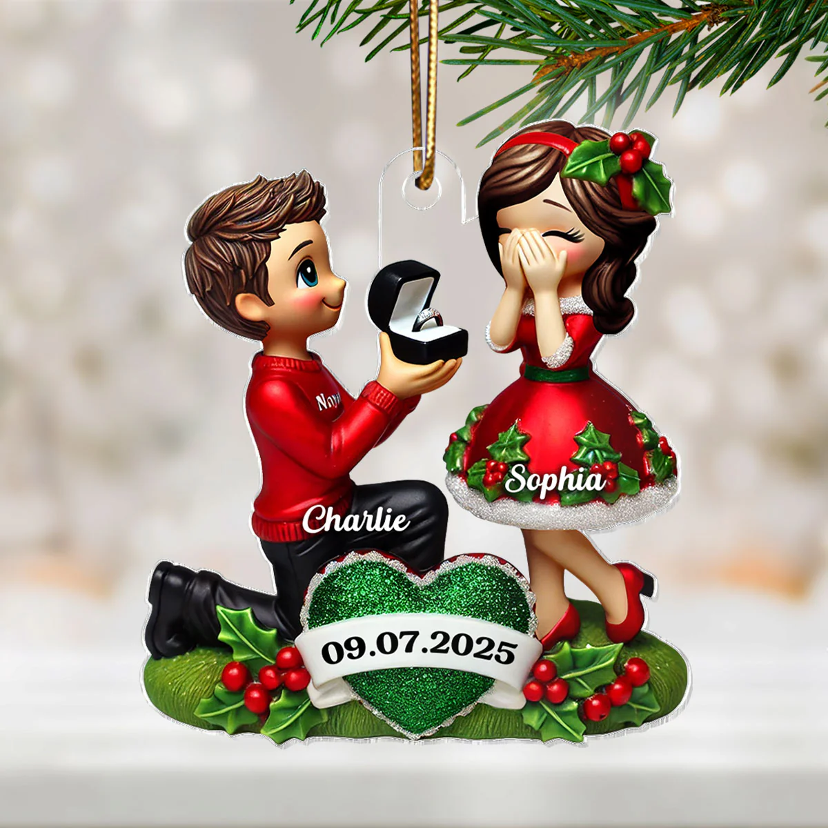 Marriage Proposal 3D Effect Ornament for Couples, Personalized Newly Engaged Gift, "She Said Yes!" Ornament - Image 2