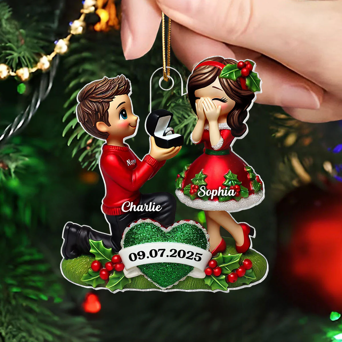 Marriage Proposal 3D Effect Ornament for Couples, Personalized Newly Engaged Gift, "She Said Yes!" Ornament - Image 3