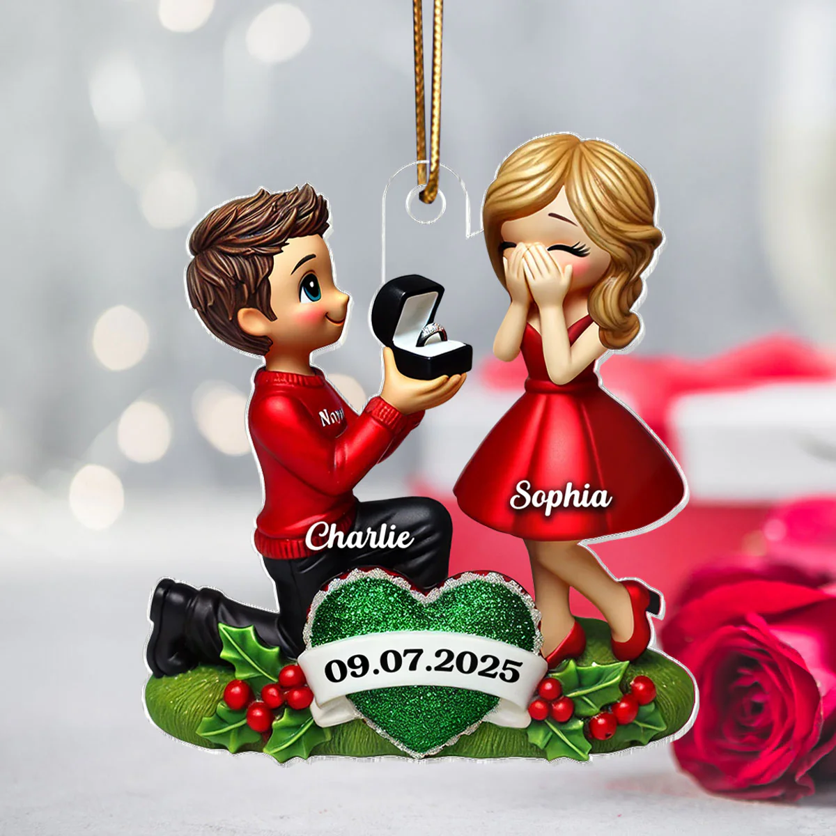 Marriage Proposal 3D Effect Ornament for Couples, Personalized Newly Engaged Gift, "She Said Yes!" Ornament - Image 4