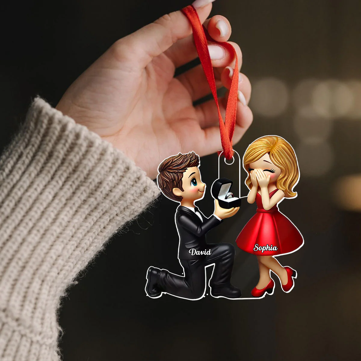Marriage Proposal 3D Effect Personalized Car Hanger Ornament, Gift for him, Gift for her - Image 11