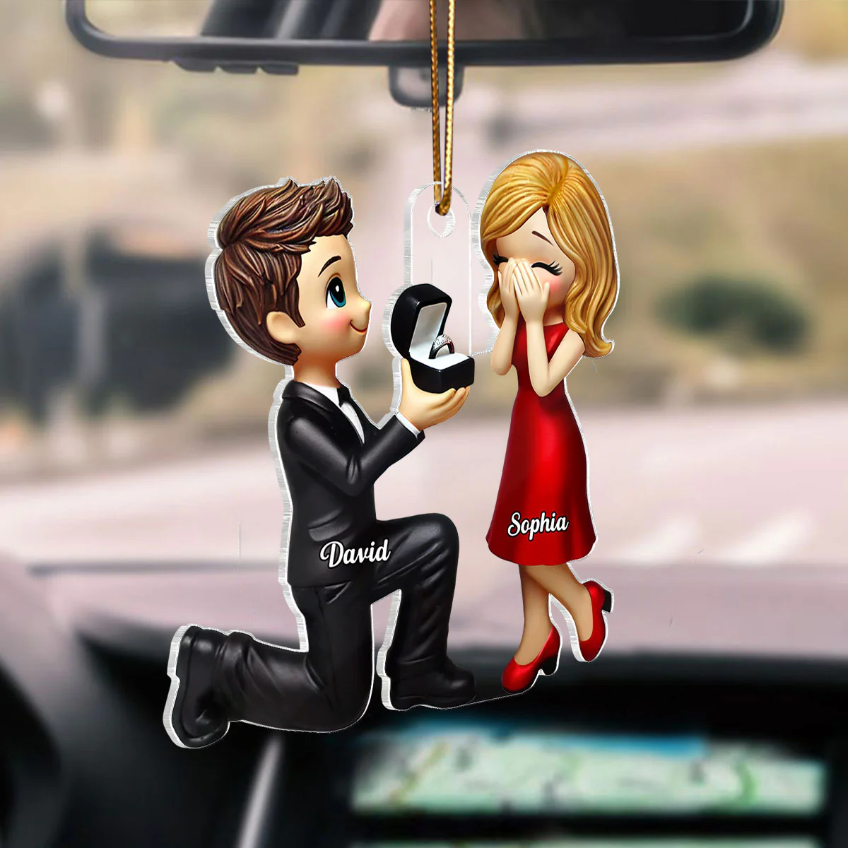 Marriage Proposal 3D Effect Personalized Car Hanger Ornament, Gift for him, Gift for her - Image 2