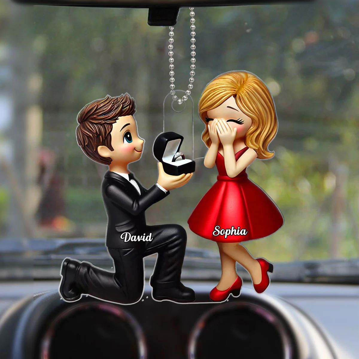 Marriage Proposal 3D Effect Personalized Car Hanger Ornament, Gift for him, Gift for her - Image 3