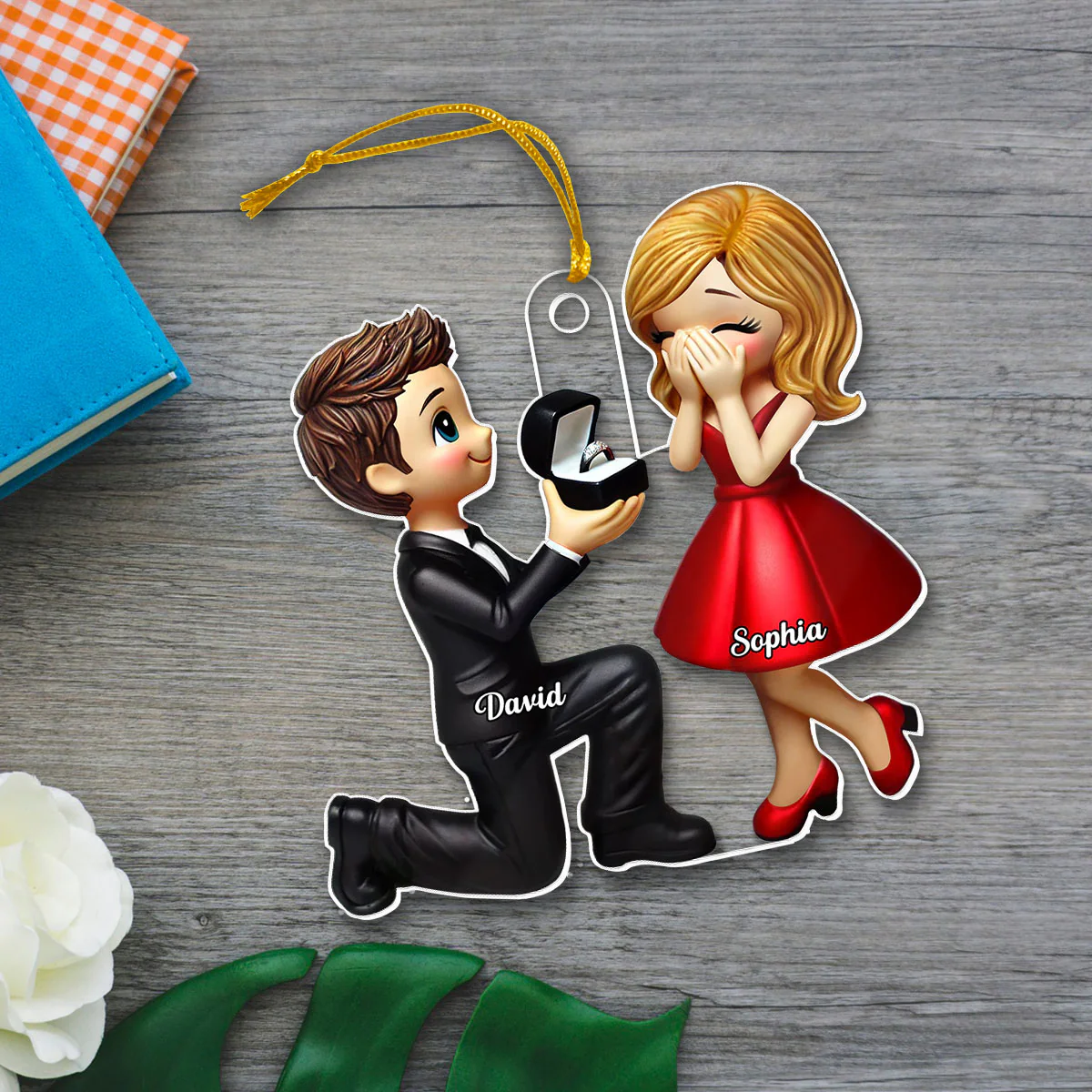 Marriage Proposal 3D Effect Personalized Car Hanger Ornament, Gift for him, Gift for her - Image 5
