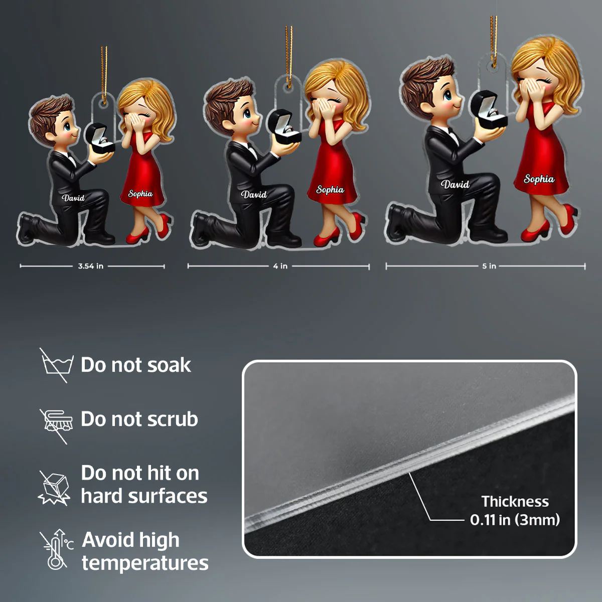 Marriage Proposal 3D Effect Personalized Car Hanger Ornament, Gift for him, Gift for her - Image 6