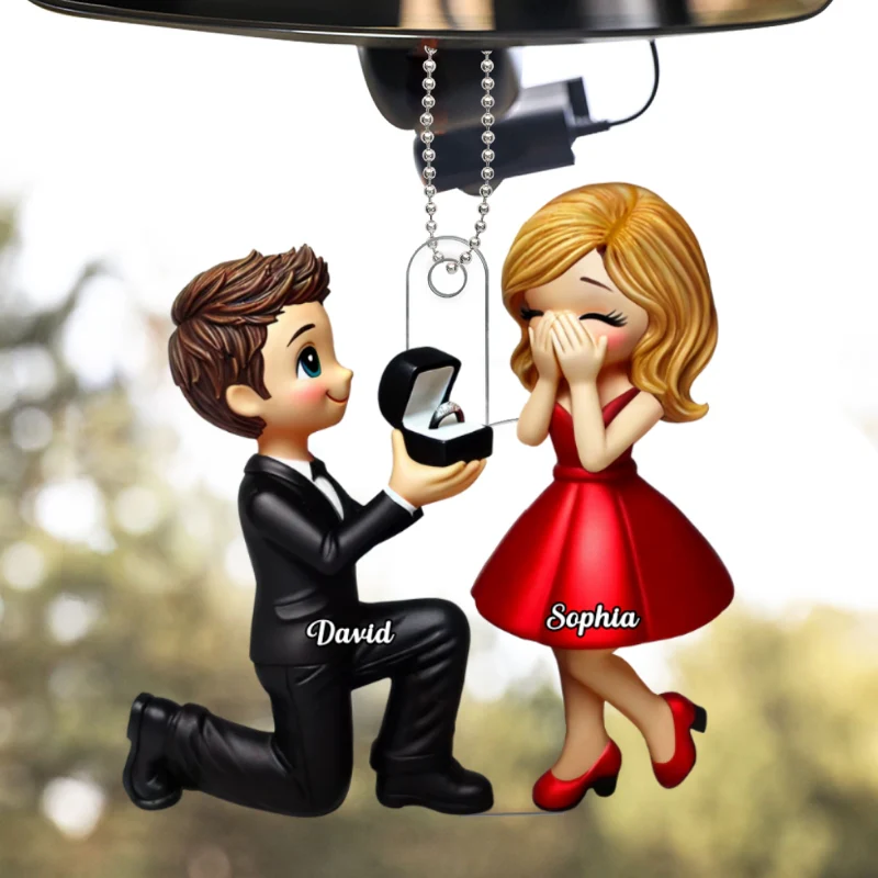 Marriage Proposal 3D Effect Personalized Car Hanger Ornament, Gift for him, Gift for her - Image 7