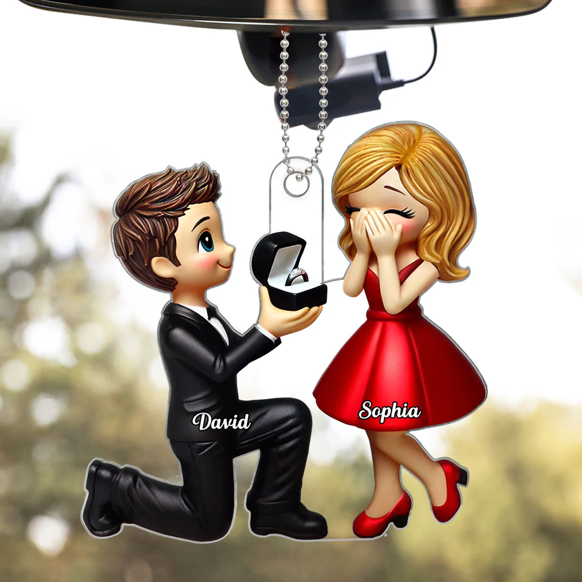 Marriage Proposal 3D Effect Personalized Car Hanger Ornament, Gift for him, Gift for her - Image 8