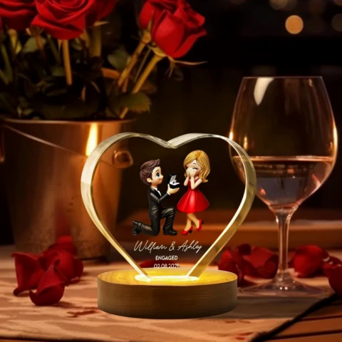 Marriage Proposal 3D Effect Personalized Crystal Heart LED, Engagement Gift for her, Free Delivery - Image 2