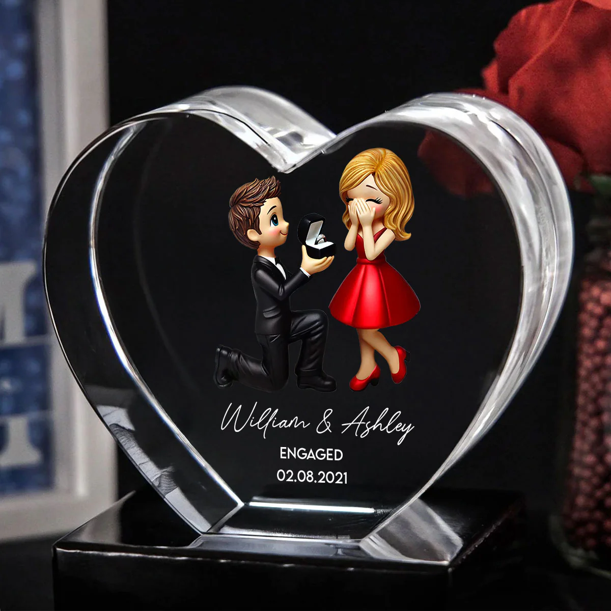 Marriage Proposal 3D Effect Personalized Crystal Heart LED, Engagement Gift for her, Free Delivery - Image 3